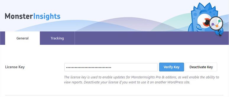 MonsterInsights License Key Field Screenshot