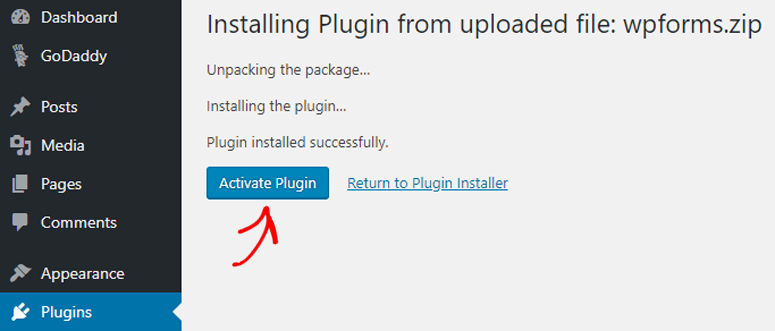 activate WPForms plugin