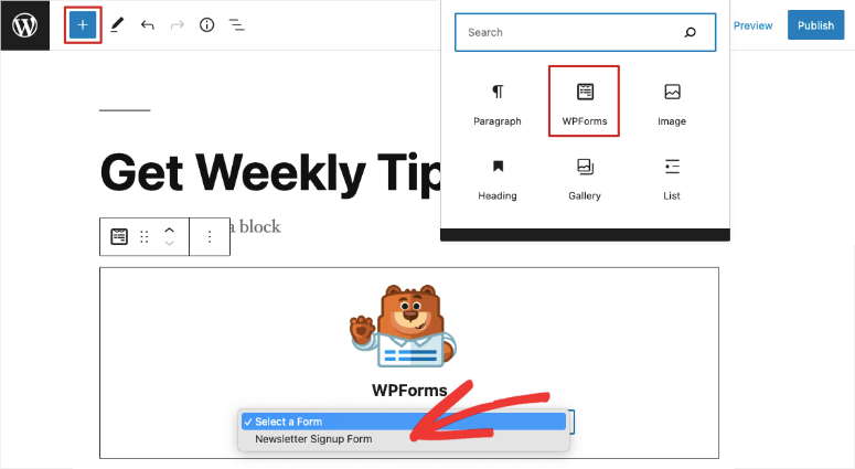 add wpforms in block editor