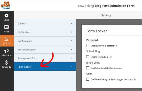 form locker settings