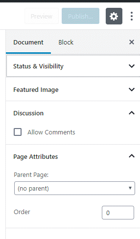 page attributes gutenberg