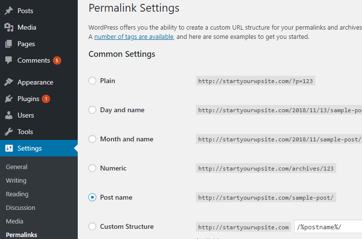 wordpress permalink settings