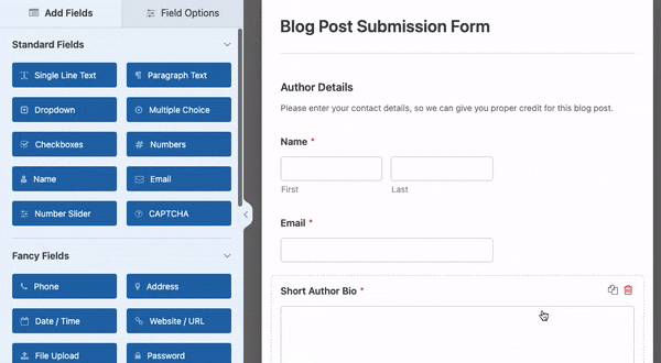 WPForms post submission template
