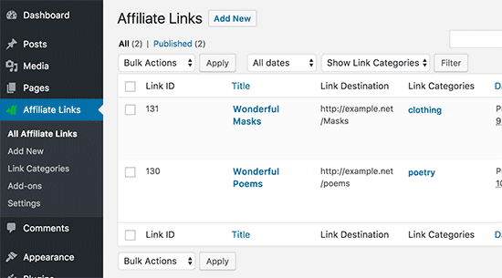 manage links in thirsty affiliates