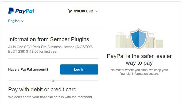 Checkout with PayPal