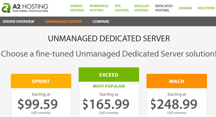 a2 hosting dedicated server review