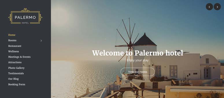 Palermo wordpress hotel theme homepage