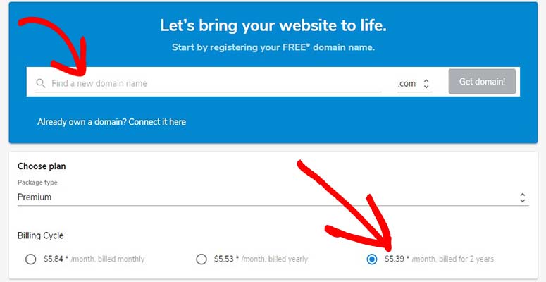 Select domain and billing