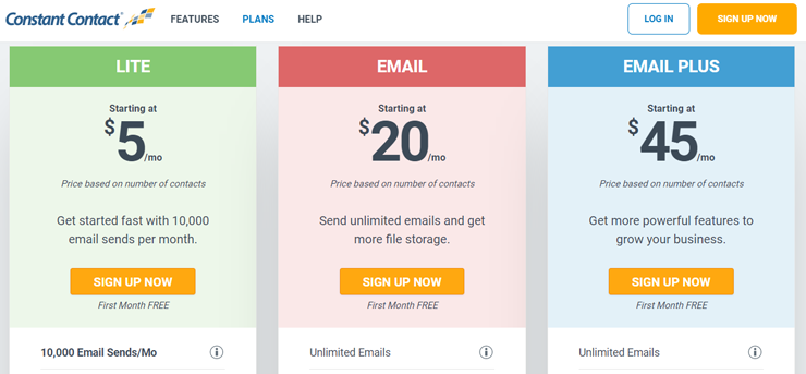 constant contact pricing