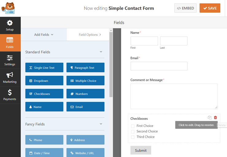 delete a field from wpforms