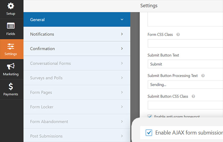 enable ajax form submission