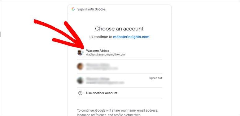 Select Google account