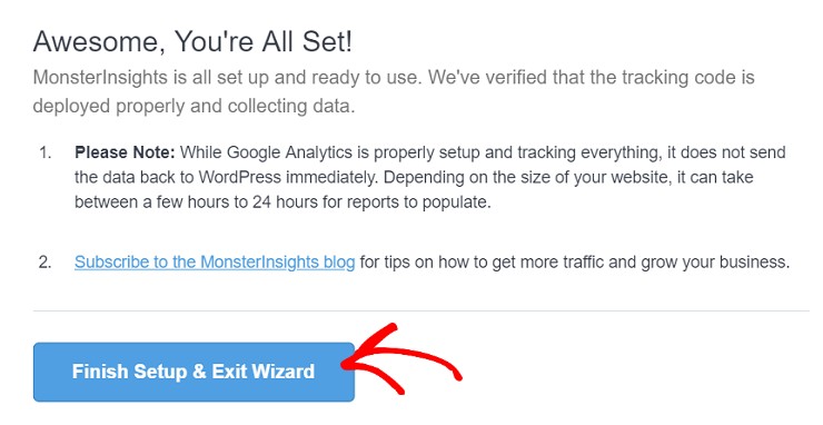 MonsterInsights exit wizard