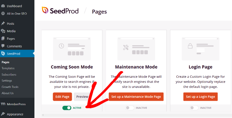 enable coming soon mode in wordpress