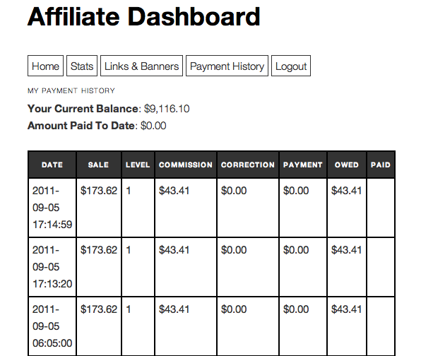 Affiliate Royale dashboard