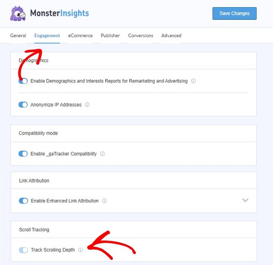 seguimiento de desplazamiento, monsterinsights