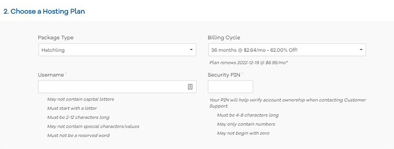 Choose hosting plan