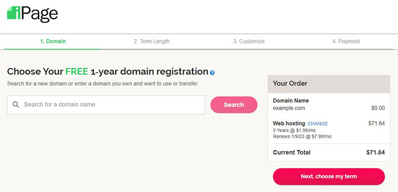 iPage domain selection