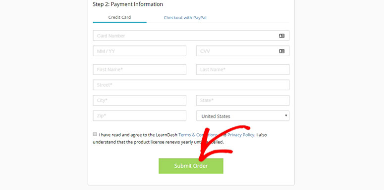 LearnDash Submit Order