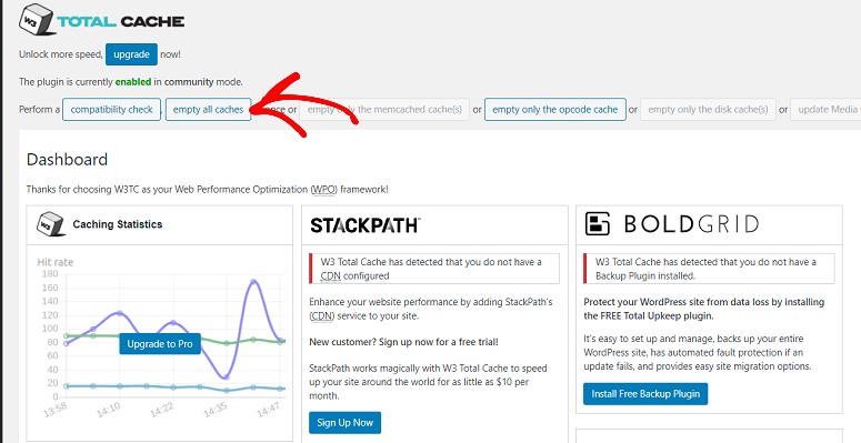 clear cache in wordpress