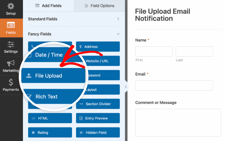 add file upload in wpforms