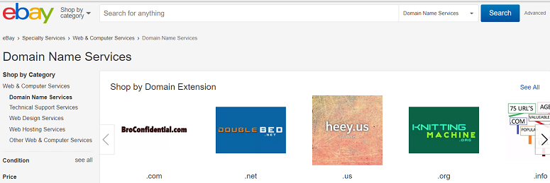 dominios de eBay, corredores de dominio