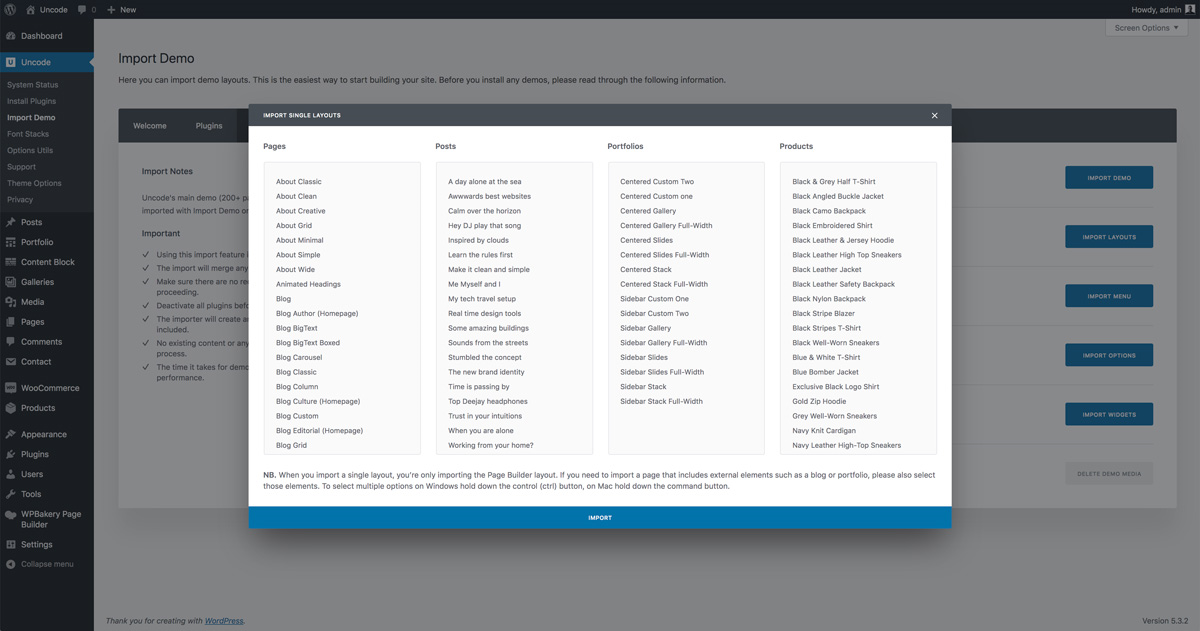 uncode demo content importer