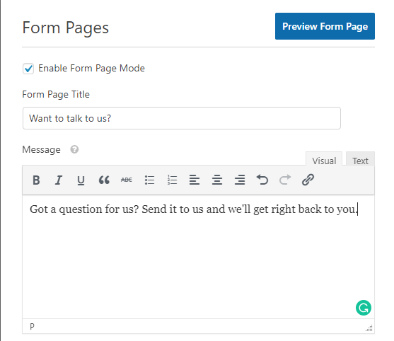Landing page form