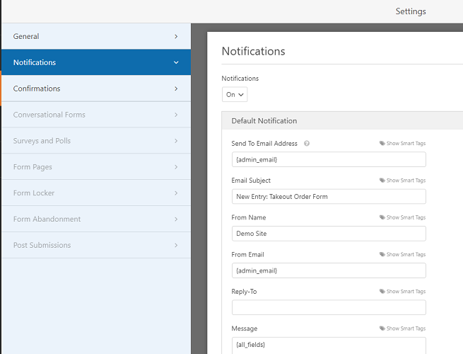 Notification WPForms