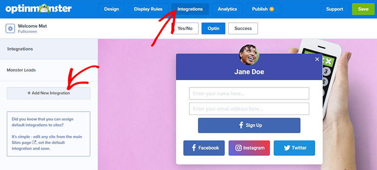 How to Create a Full-Screen Welcome Mat Optin Form in WP 13 Add New Integration