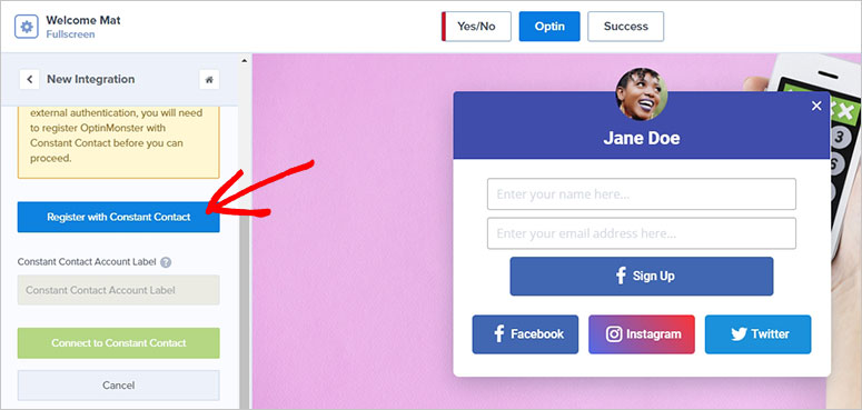 How to Create a Full-Screen Welcome Mat Optin Form in WP 15 Register with Constant Contact