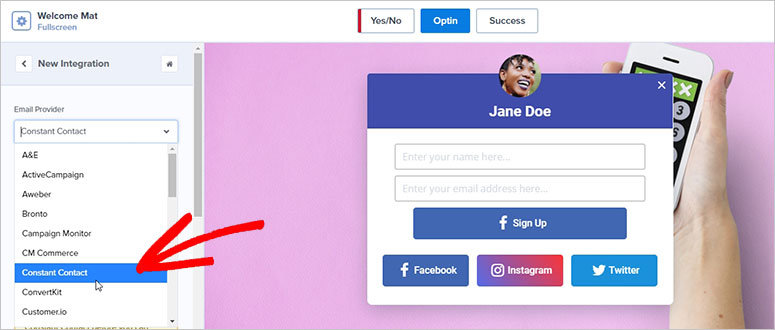 How to Create a Full-Screen Welcome Mat Optin Form in WP 14 Select Email Provider