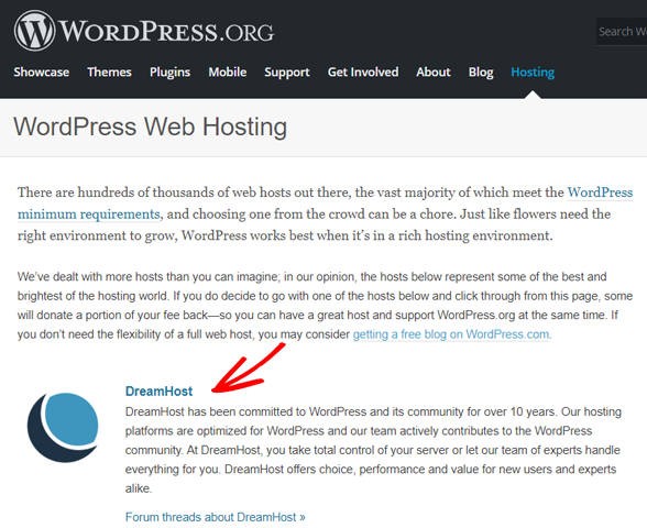 dreamhost wordpress org recommended hosting