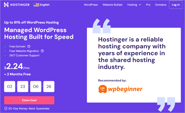 hostinger wpbeginner offer homepage