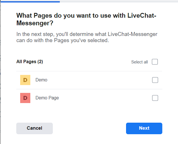 select page, livechat, facebook messenger