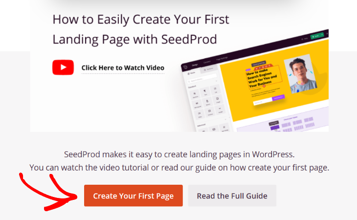 create your first page button