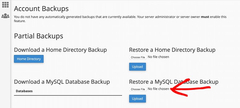 restaurar backup do cPanel