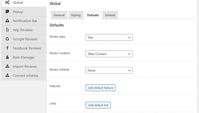 Default Review Settings