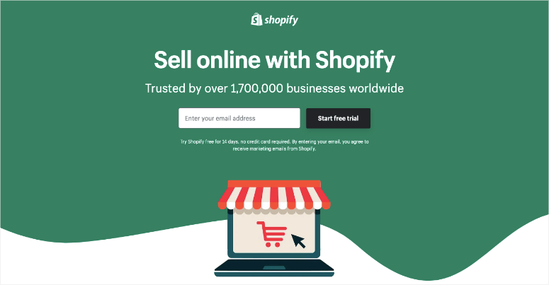página de inicio de shopify
