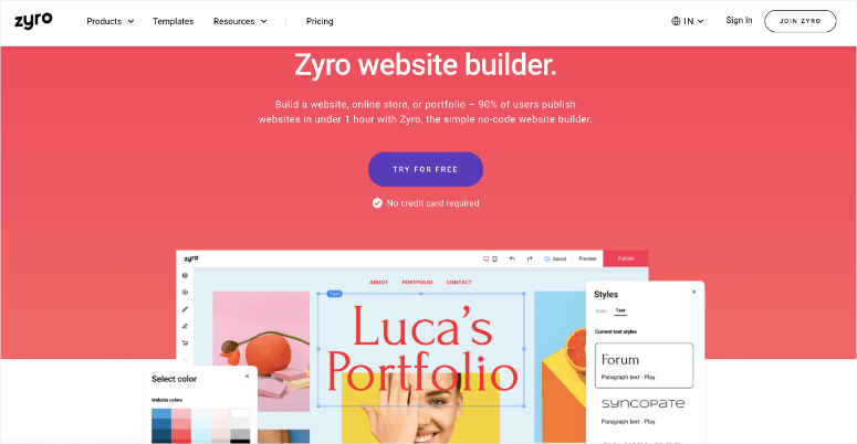 creador de sitios web zyro