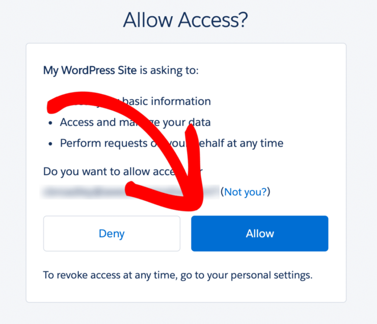 give wordpress permission to access salesforce
