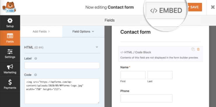 embed wpform