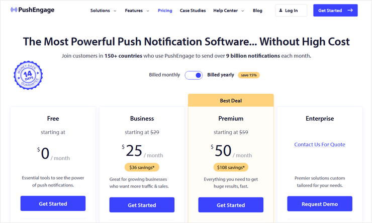 pushengage pricing