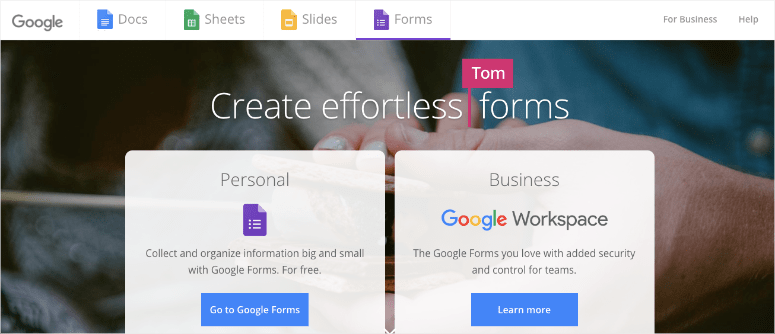 google forms homepage