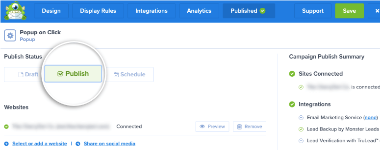 Publish campaign in OptinMonster