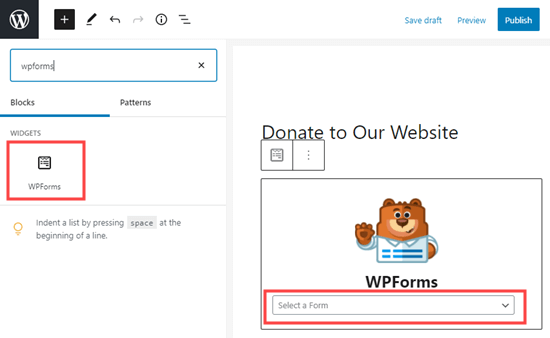 Add WPForms in block editor