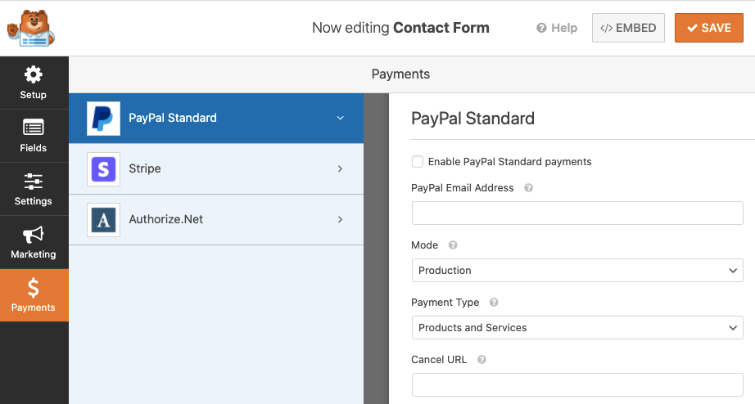WPForms payment options