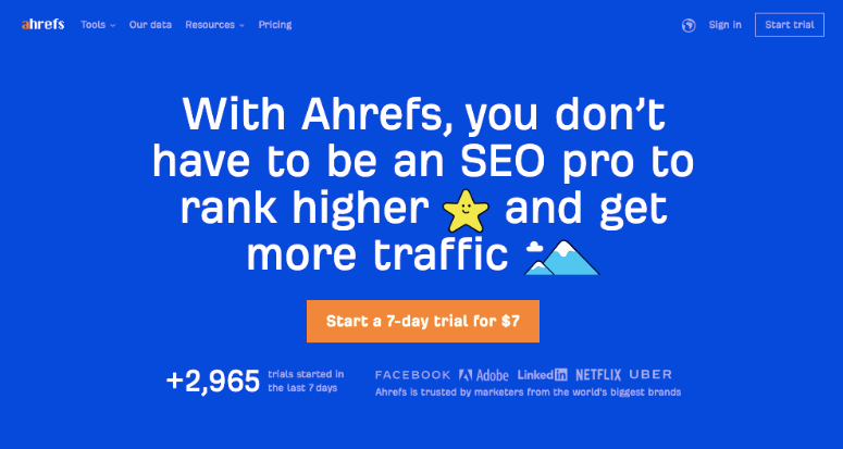 página de inicio de ahrefs