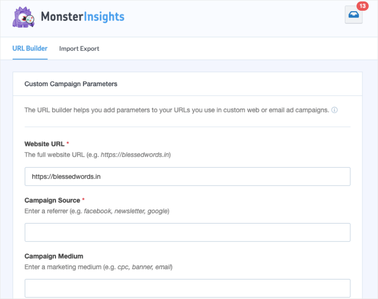 parámetros de URL de monsterinsights