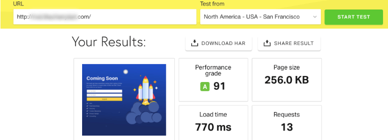 Speed test before WP Rocket